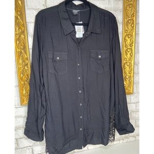 Torrid Black Sleeve Button Down Shirt Size 3